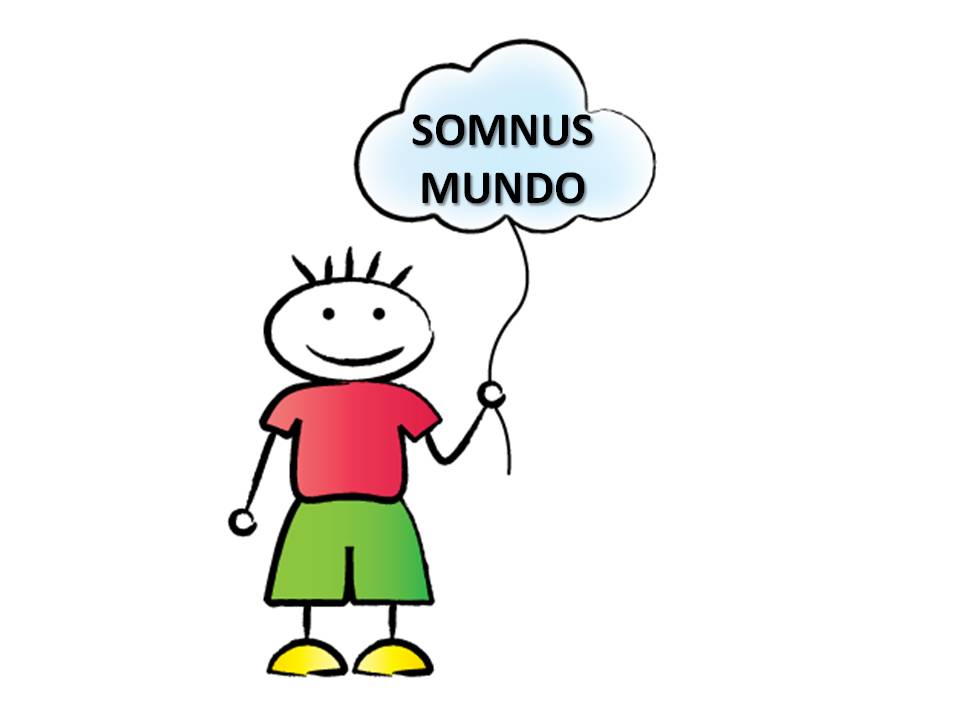 Imagem de um menino vestido com as cores da bandeira portuguesa e um balão em forma de nuvem com o nome do projeto SOMNUS MUNDO